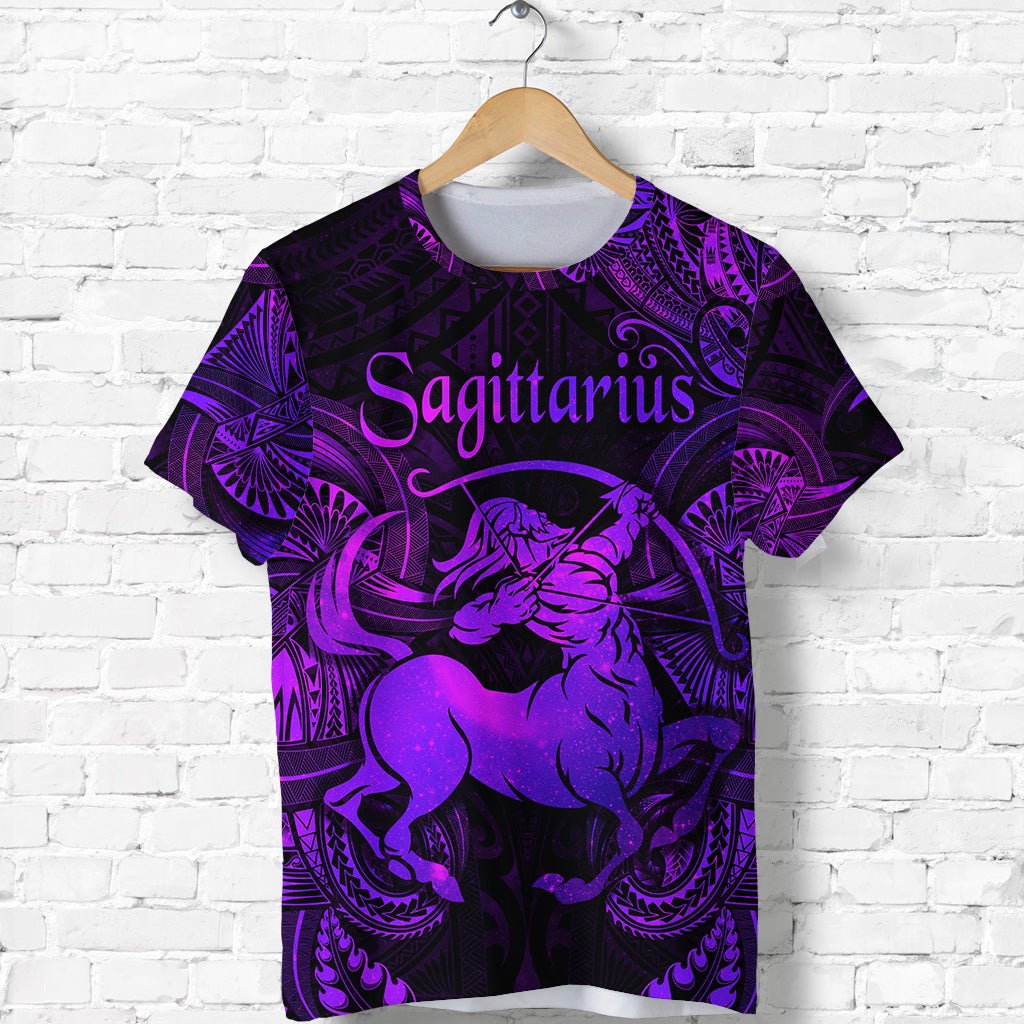 Custom Sagittarius Zodiac Polynesian T Shirt Unique Style Purple LT8 - Wonder Print Shop
