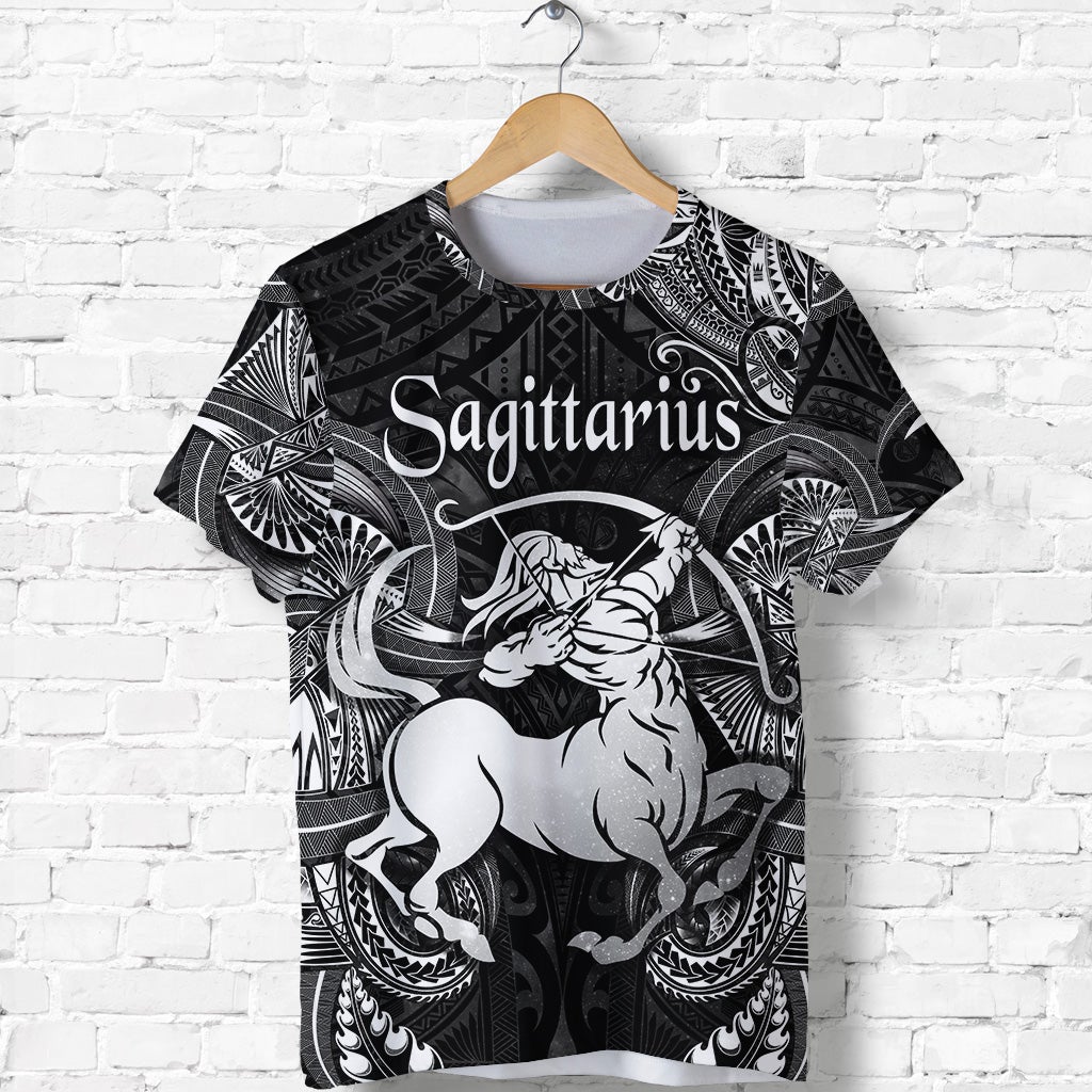 Custom Sagittarius Zodiac Polynesian T Shirt Unique Style Black LT8 - Wonder Print Shop