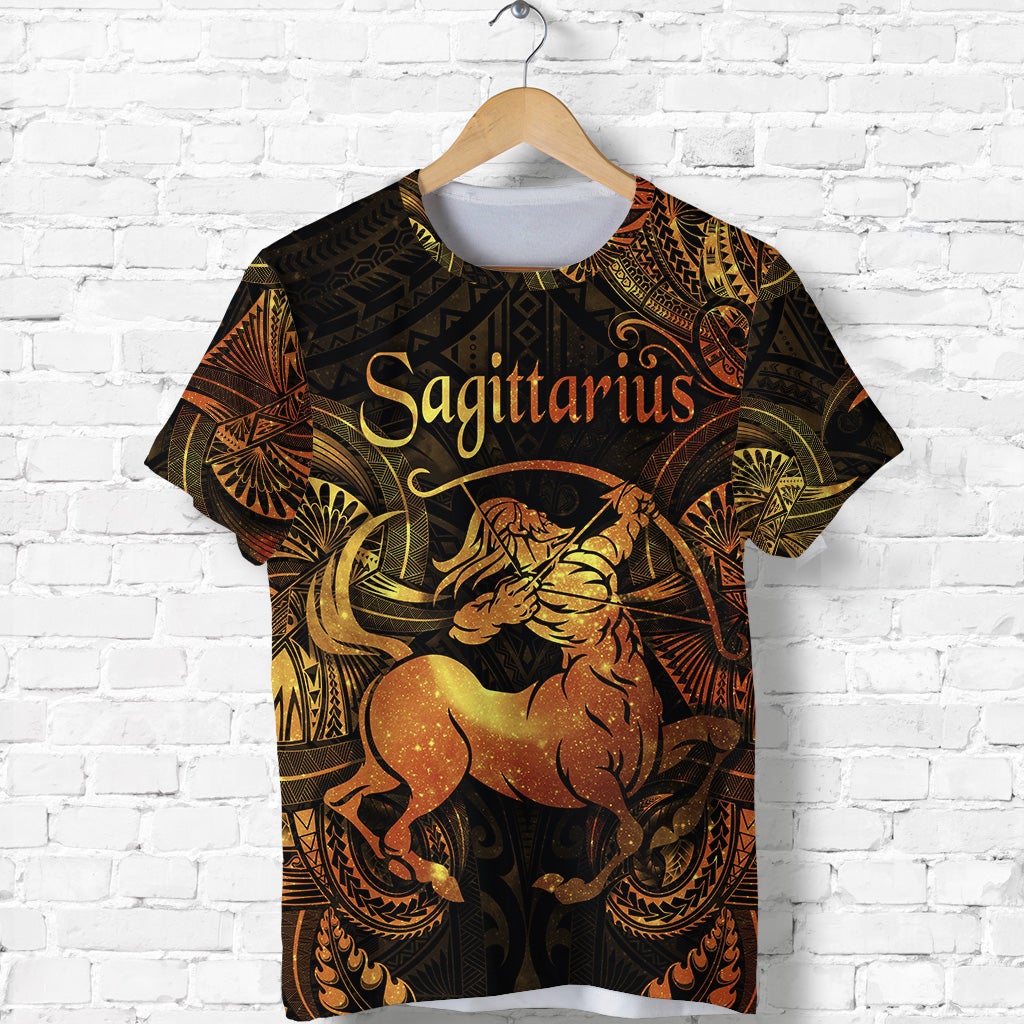 Custom Sagittarius Zodiac Polynesian T Shirt Unique Style Gold LT8 - Wonder Print Shop