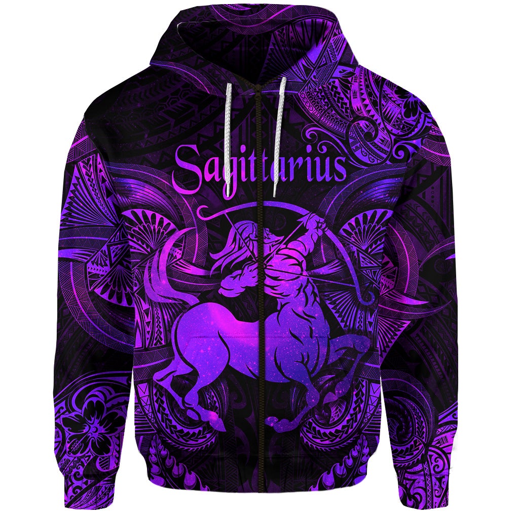 Sagittarius Zodiac Polynesian Zip Hoodie Unique Style Purple LT8 - Wonder Print Shop