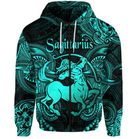 Custom Sagittarius Zodiac Polynesian Zip Hoodie Unique Style Turquoise LT8 - Wonder Print Shop