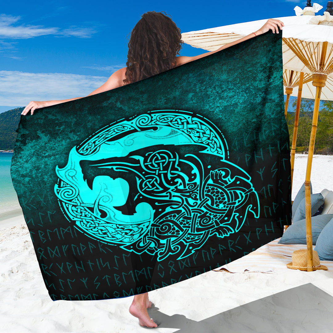 Viking Sarong - Fenrir Viking 3D Tattoo - Cyan Version Sarong RLT12 - Wonder Print Shop