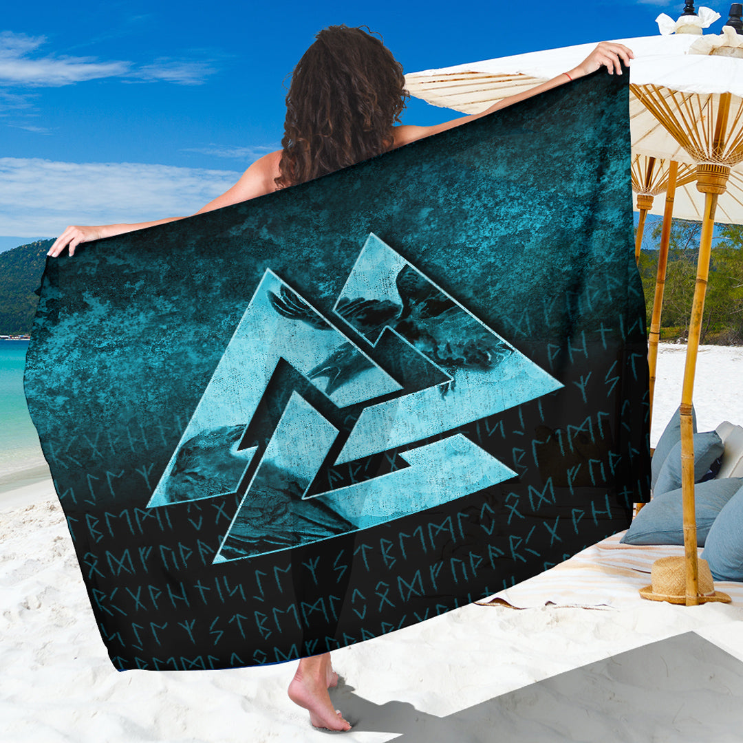 Viking Sarong - Huginn Muninn Ravens from Odin Viking - Cyan Version Sarong RLT12 - Wonder Print Shop