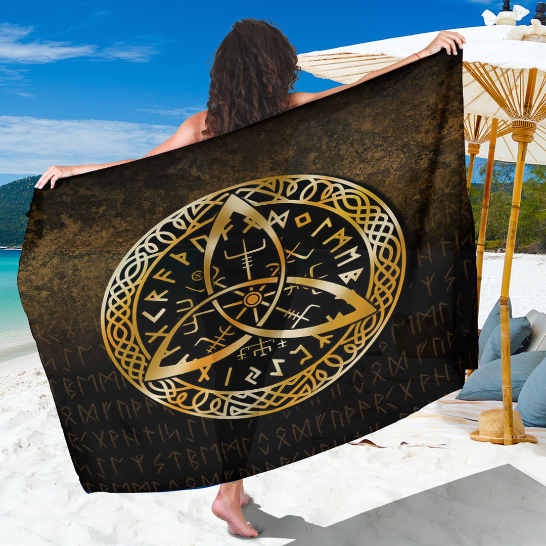 Viking Sarong - Vegvisir Nordic Viking Rune - Gold Version Sarong RLT12 - Wonder Print Shop