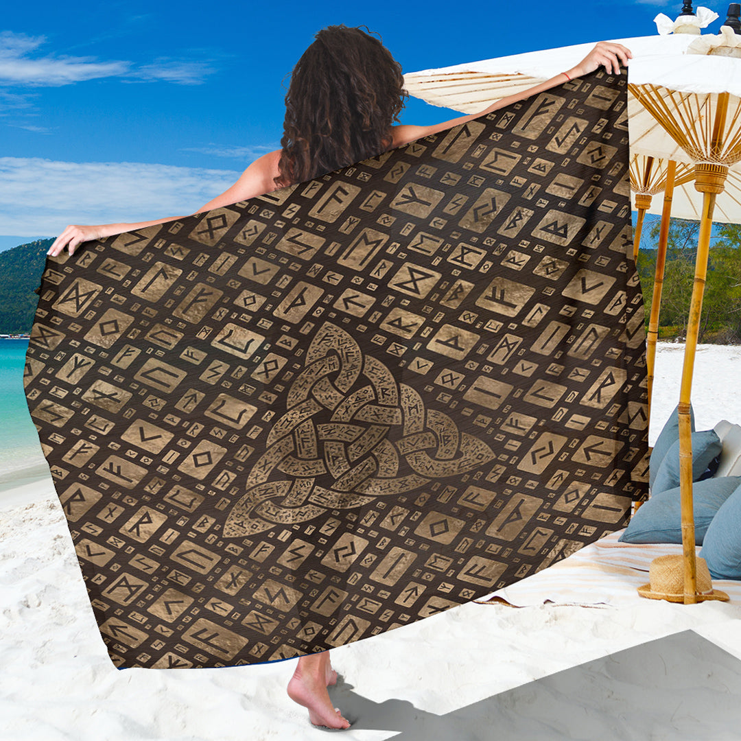 Viking Sarong - Triquetra and Runic Alphabet Wood and Gold Sarong RLT12 - Wonder Print Shop