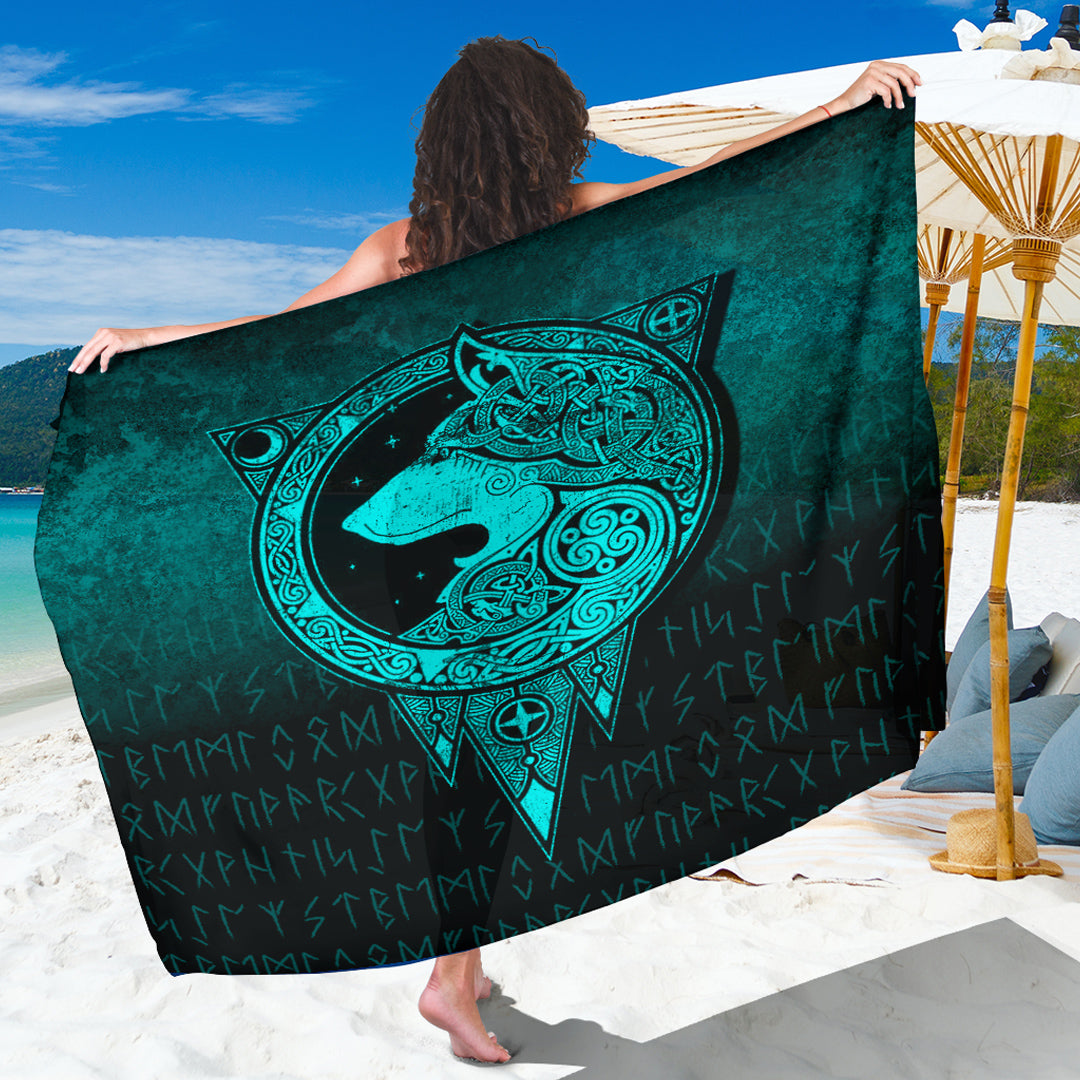 Viking Sarong - Viking Norse Wolf - Cyan Version Sarong RLT12 - Wonder Print Shop