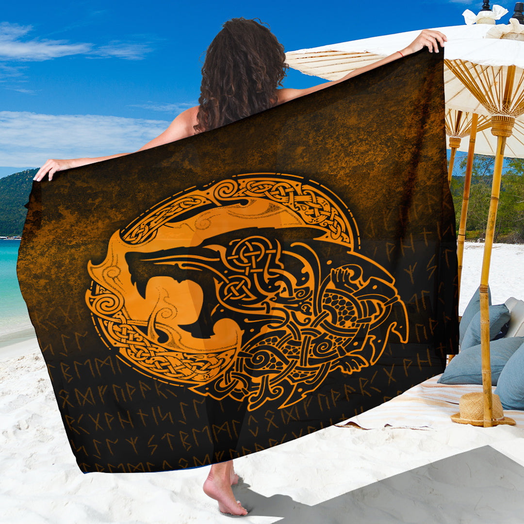 Viking Sarong - Fenrir Viking 3D Tattoo - Gold Version Sarong RLT12 - Wonder Print Shop