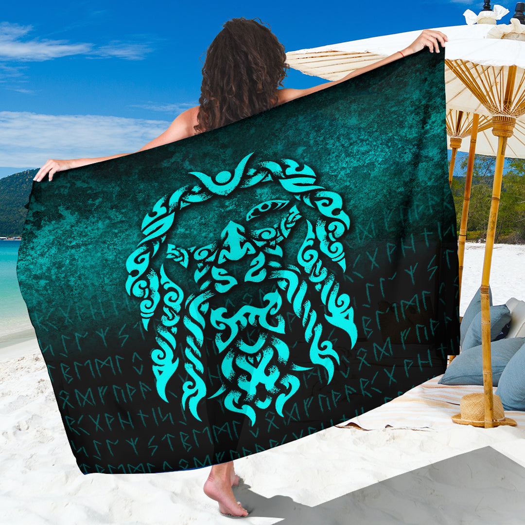 Viking Sarong - Viking God Odin Allfather In Asgard Raven God - Cyan Version Sarong RLT12 - Wonder Print Shop