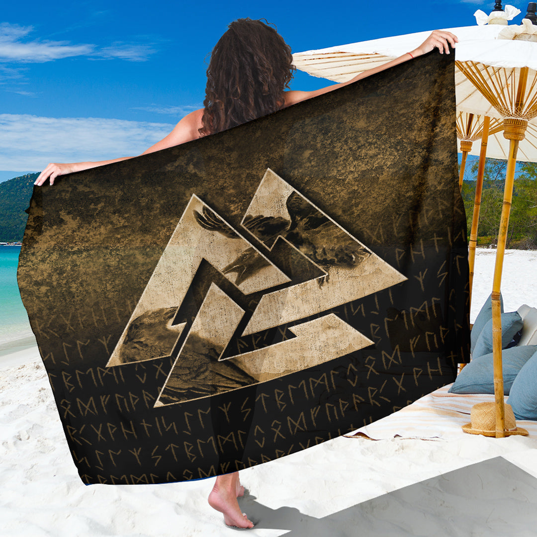 Viking Sarong - Huginn Muninn Ravens from Odin Viking - Gold Version Sarong RLT12 - Wonder Print Shop