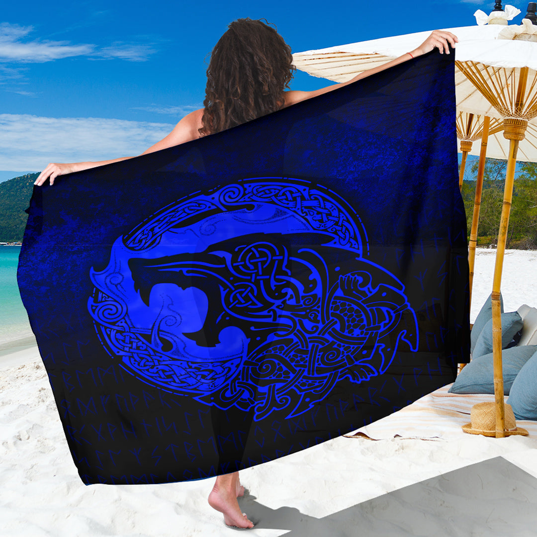 Viking Sarong - Fenrir Viking 3D Tattoo - Blue Version Sarong RLT12 - Wonder Print Shop