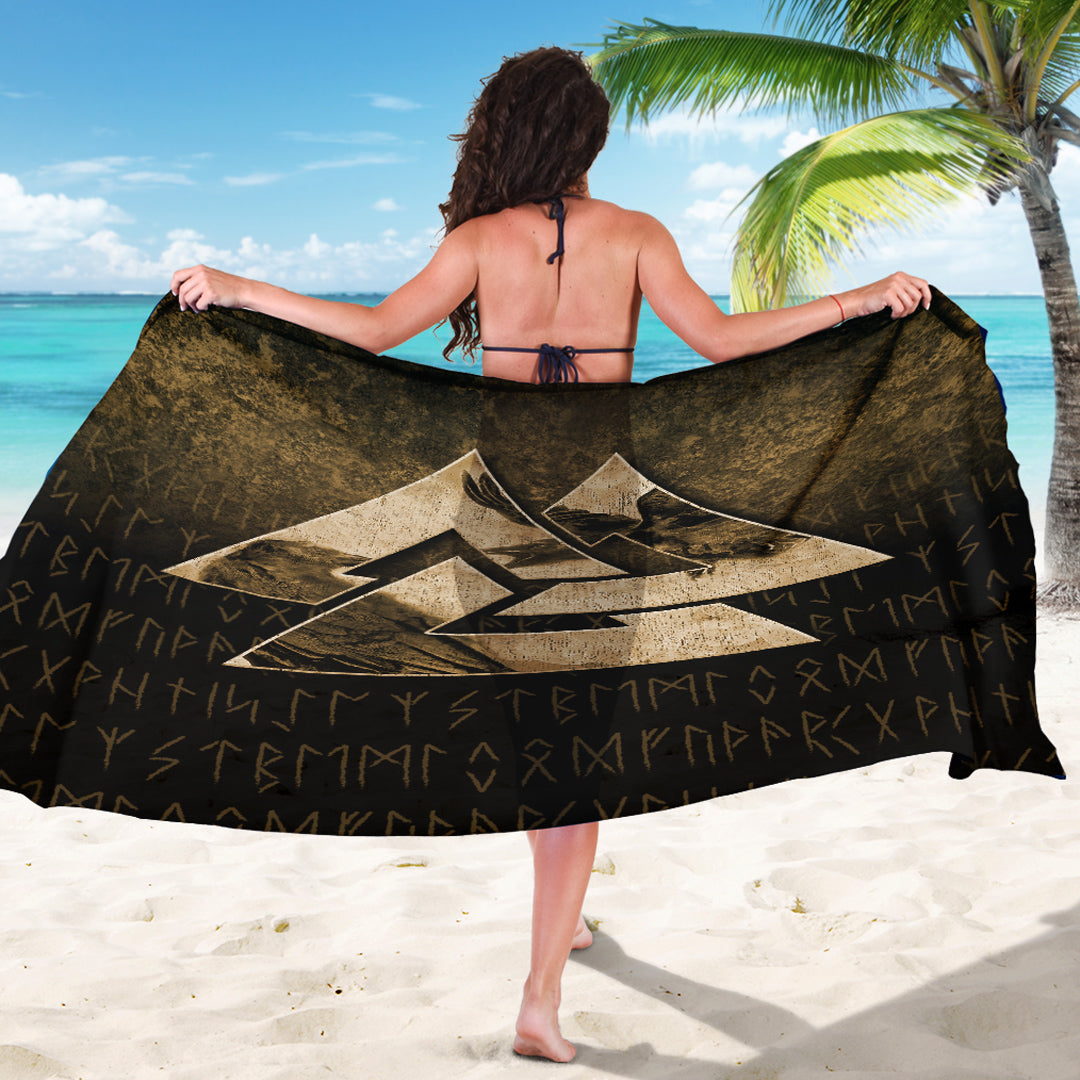 Viking Sarong - Huginn Muninn Ravens from Odin Viking - Gold Version Sarong RLT12 - Wonder Print Shop