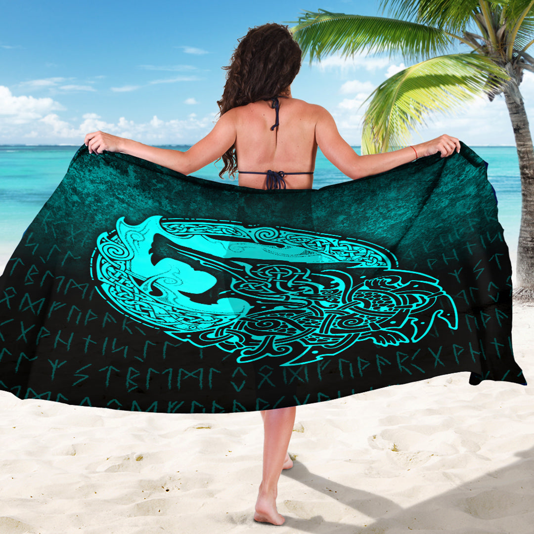 Viking Sarong - Fenrir Viking 3D Tattoo - Cyan Version Sarong RLT12 - Wonder Print Shop