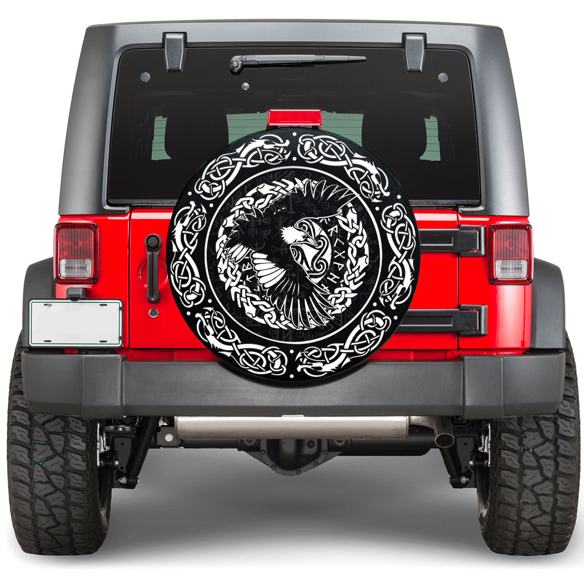 Viking Scandinavian Black Raven In Flight With Outstretched Wings and Old Norse Viking Spare Tire Cover RLT12 - Wonder Print Shop