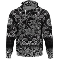 Viking Hoodie Scandinavian Black Raven In Flight With Outstretched Wings and Old Norse with Bandana Paisley Style RLT12 - Wonder Print Shop