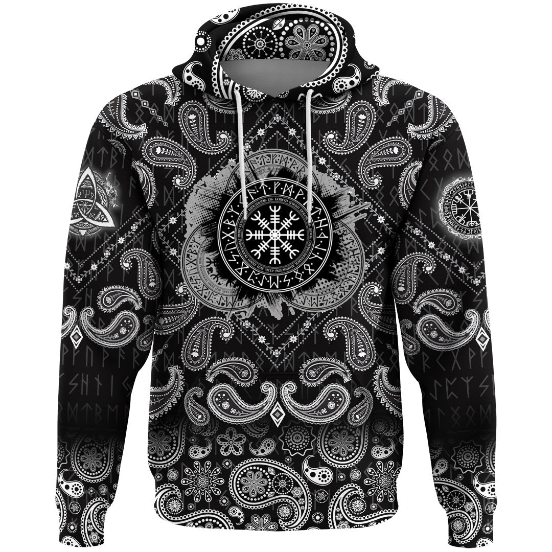Viking Hoodie Scandinavian Runic Circle with Bandana Paisley Style RLT12 - Wonder Print Shop
