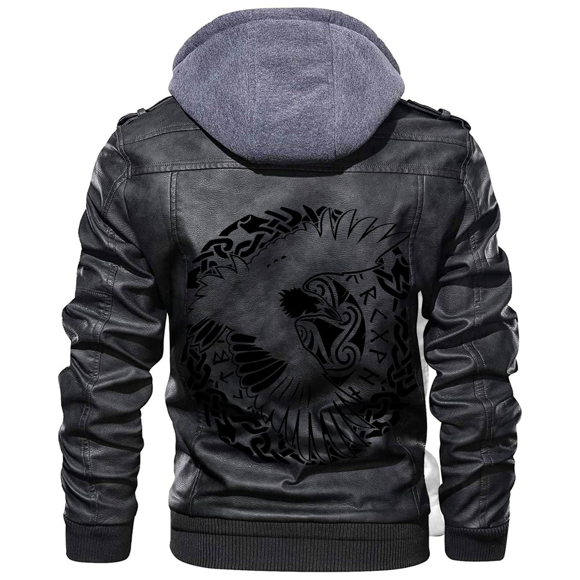 Viking Scandinavian Black Raven In Flight With Outstretched Wings and Old Norse Leather Jacket RLT12 - Wonder Print Shop