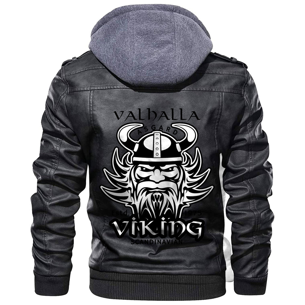 Viking Scandinavian Knight Man With Beard In Horn Helmet Leather Jacket RLT12 - Wonder Print Shop