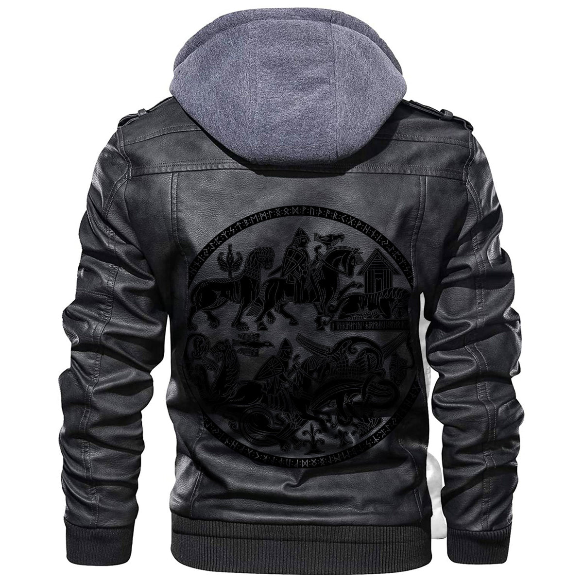 Viking Scandinavian Riders Fight Mythical Animals 2 Leather Jacket RLT12 - Wonder Print Shop