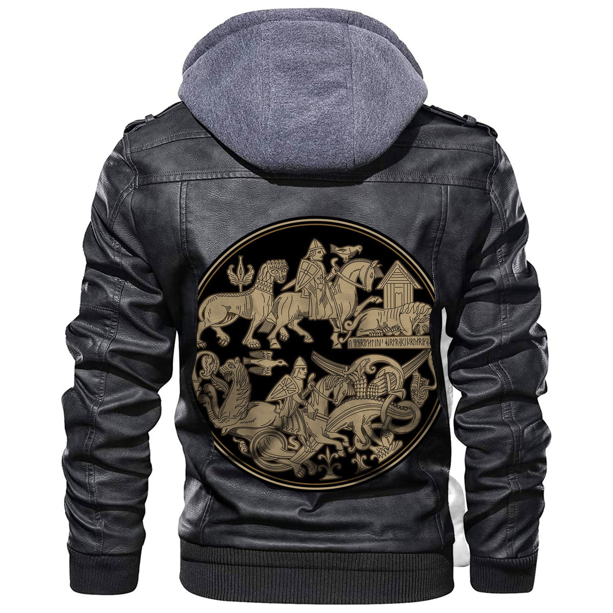 Viking Scandinavian Riders Fight Mythical Animals Leather Jacket RLT12 - Wonder Print Shop