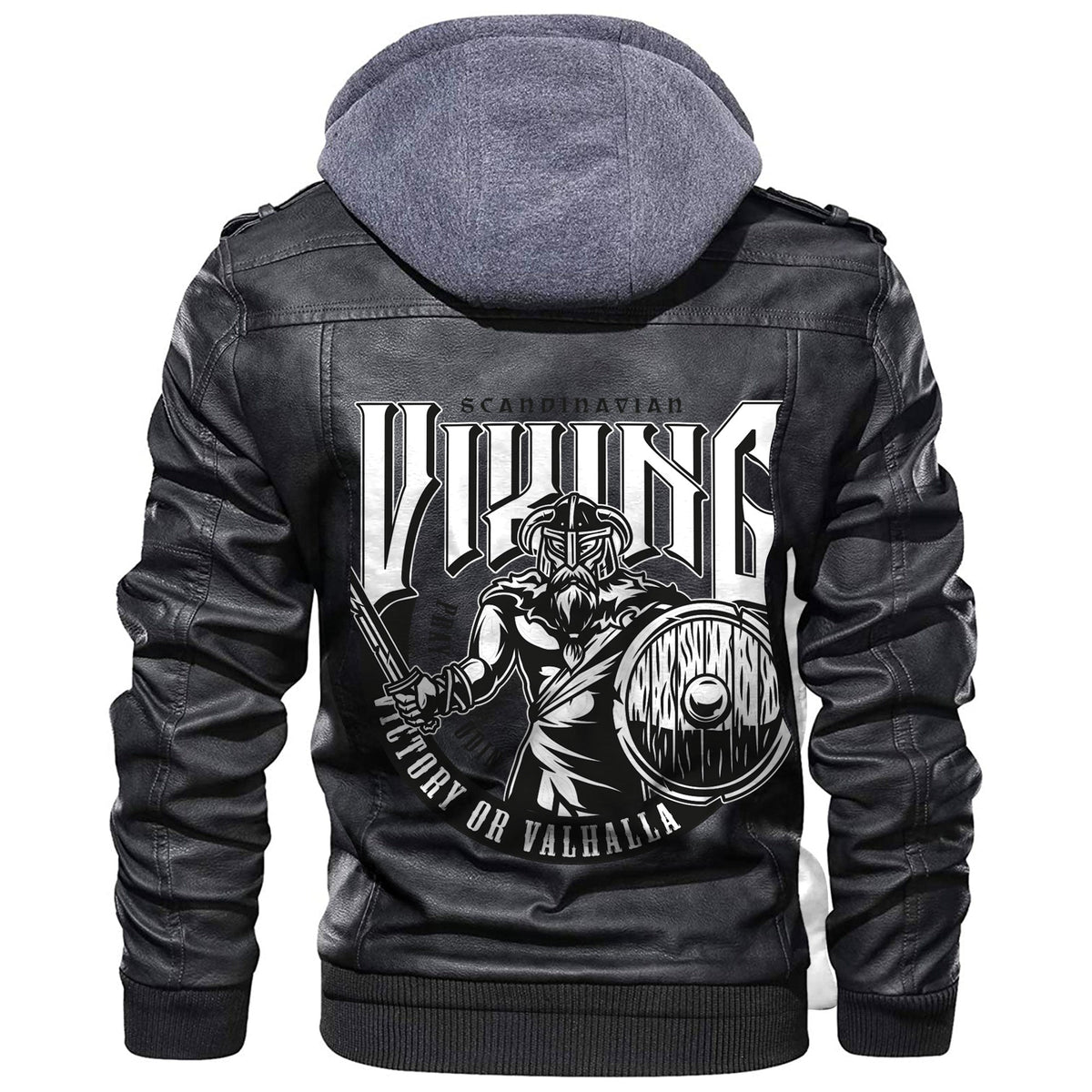 Viking Scandinavian Vintage Label With Strong Warrior Leather Jacket RLT12 - Wonder Print Shop