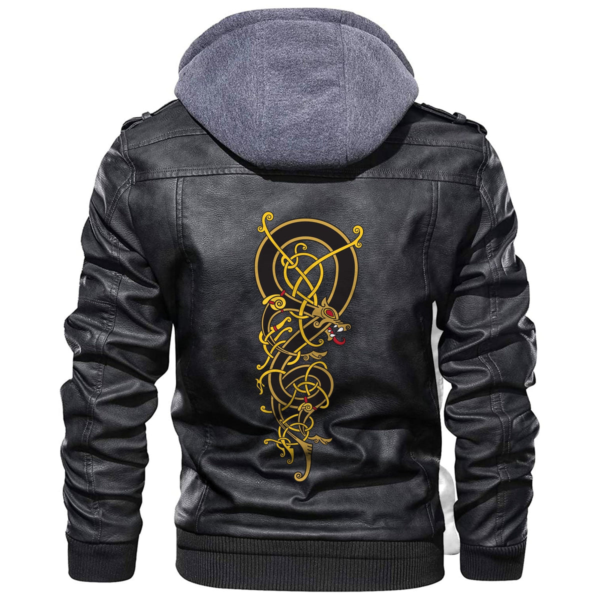 Viking Scandinavian Vintage Pattern Is In The Form Of A Twisted Dragon Leather Jacket RLT12 - Wonder Print Shop