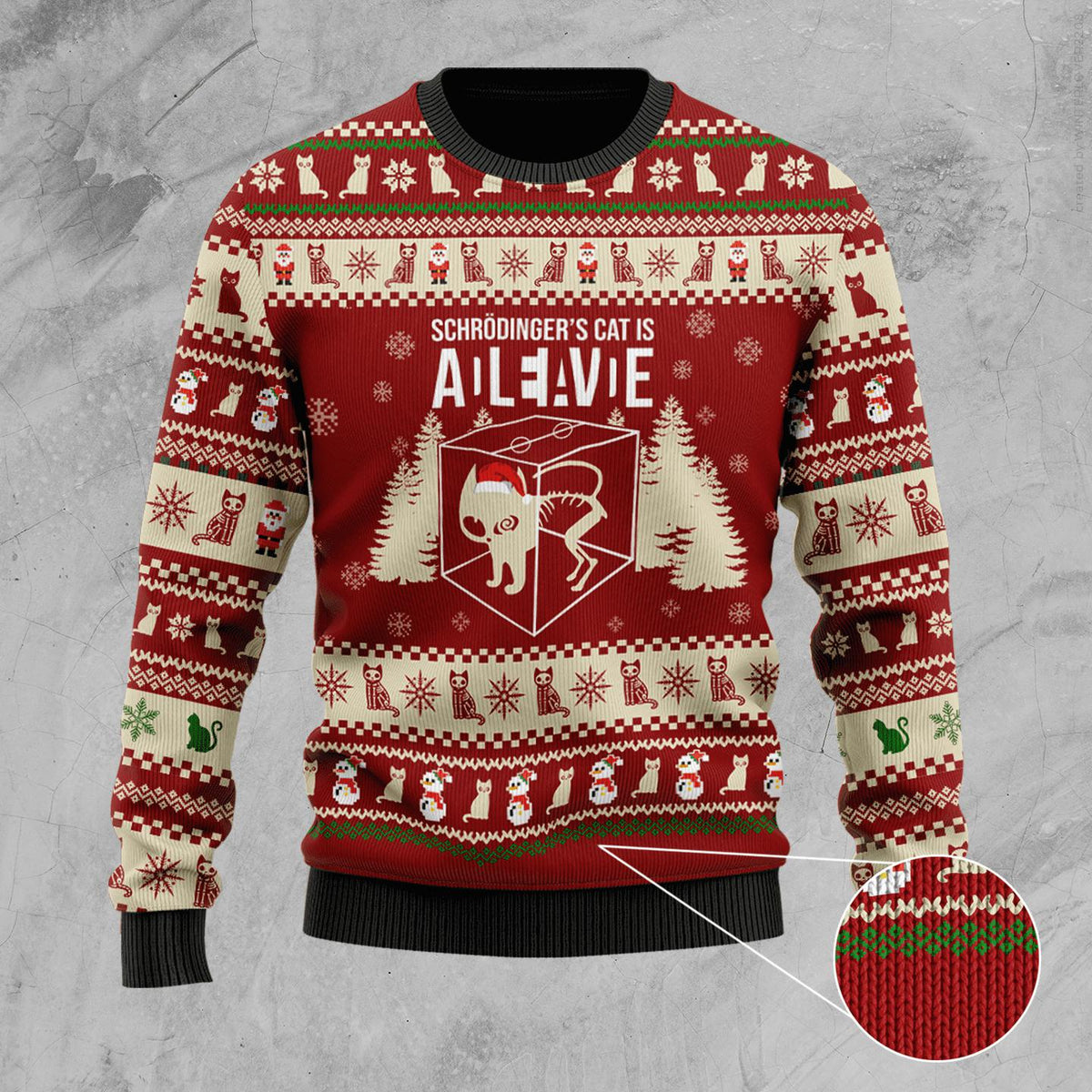 Schrdinger's Cat Science Ugly Christmas Sweater - Wonder Print Shop