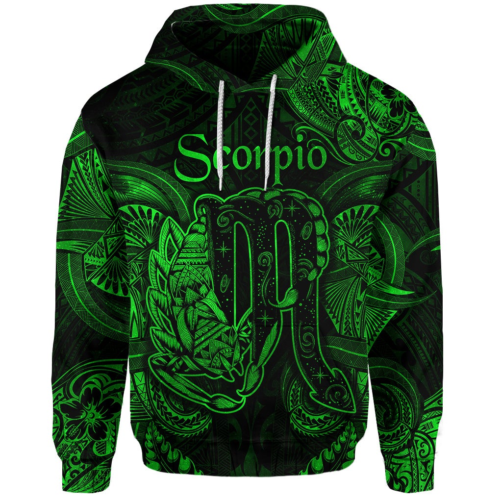 Custom Scorpio Zodiac Polynesian Hoodie Unique Style Green LT8 - Wonder Print Shop