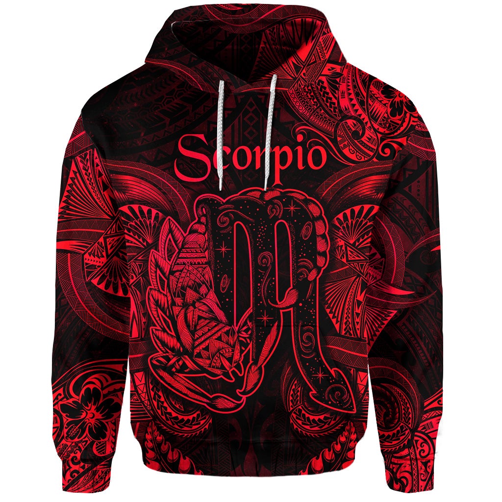 Custom Scorpio Zodiac Polynesian Hoodie Unique Style Red LT8 - Wonder Print Shop