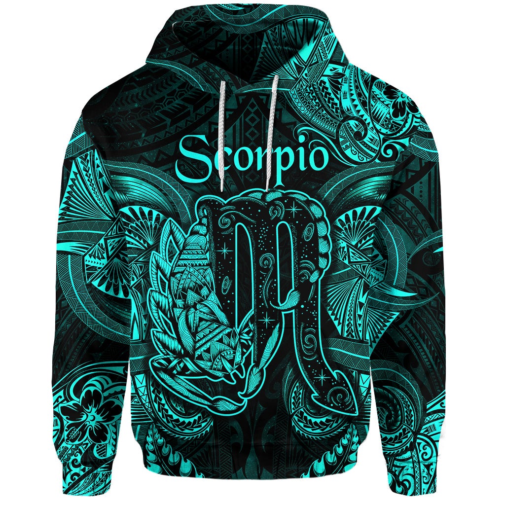 Custom Scorpio Zodiac Polynesian Hoodie Unique Style Turquoise LT8 - Wonder Print Shop