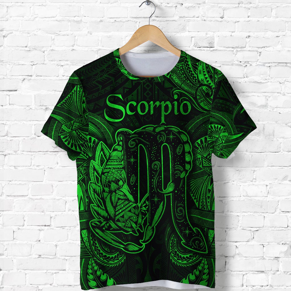 Custom Scorpio Zodiac Polynesian T Shirt Unique Style Green LT8 - Wonder Print Shop