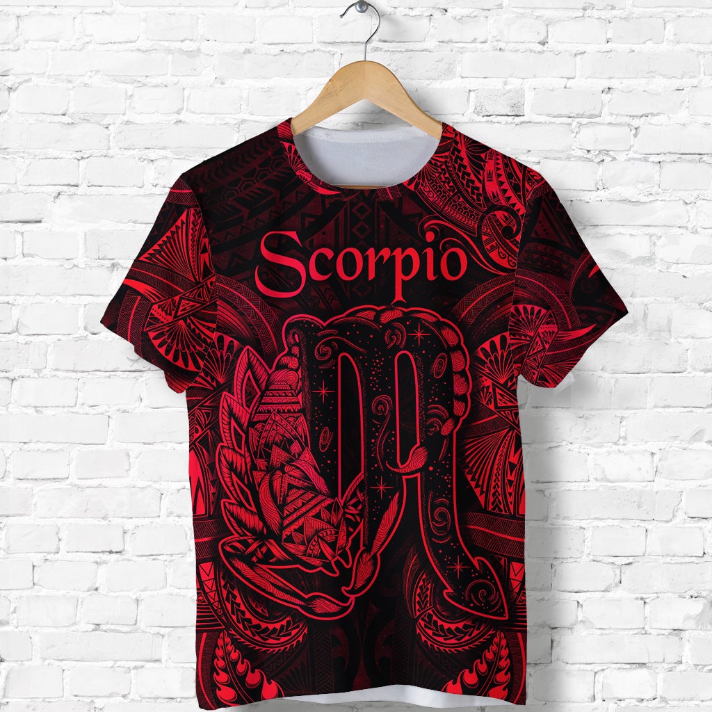 Custom Scorpio Zodiac Polynesian T Shirt Unique Style Red LT8 - Wonder Print Shop