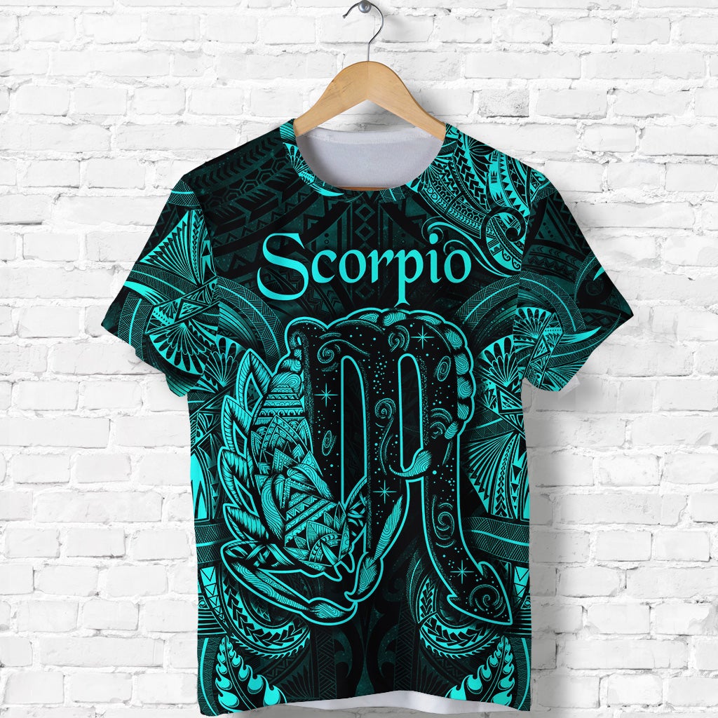 Custom Scorpio Zodiac Polynesian T Shirt Unique Style Turquoise LT8 - Wonder Print Shop