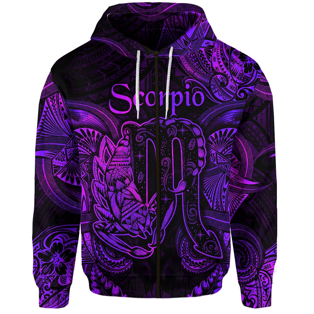 Custom Scorpio Zodiac Polynesian Zip Hoodie Unique Style Purple LT8 - Wonder Print Shop