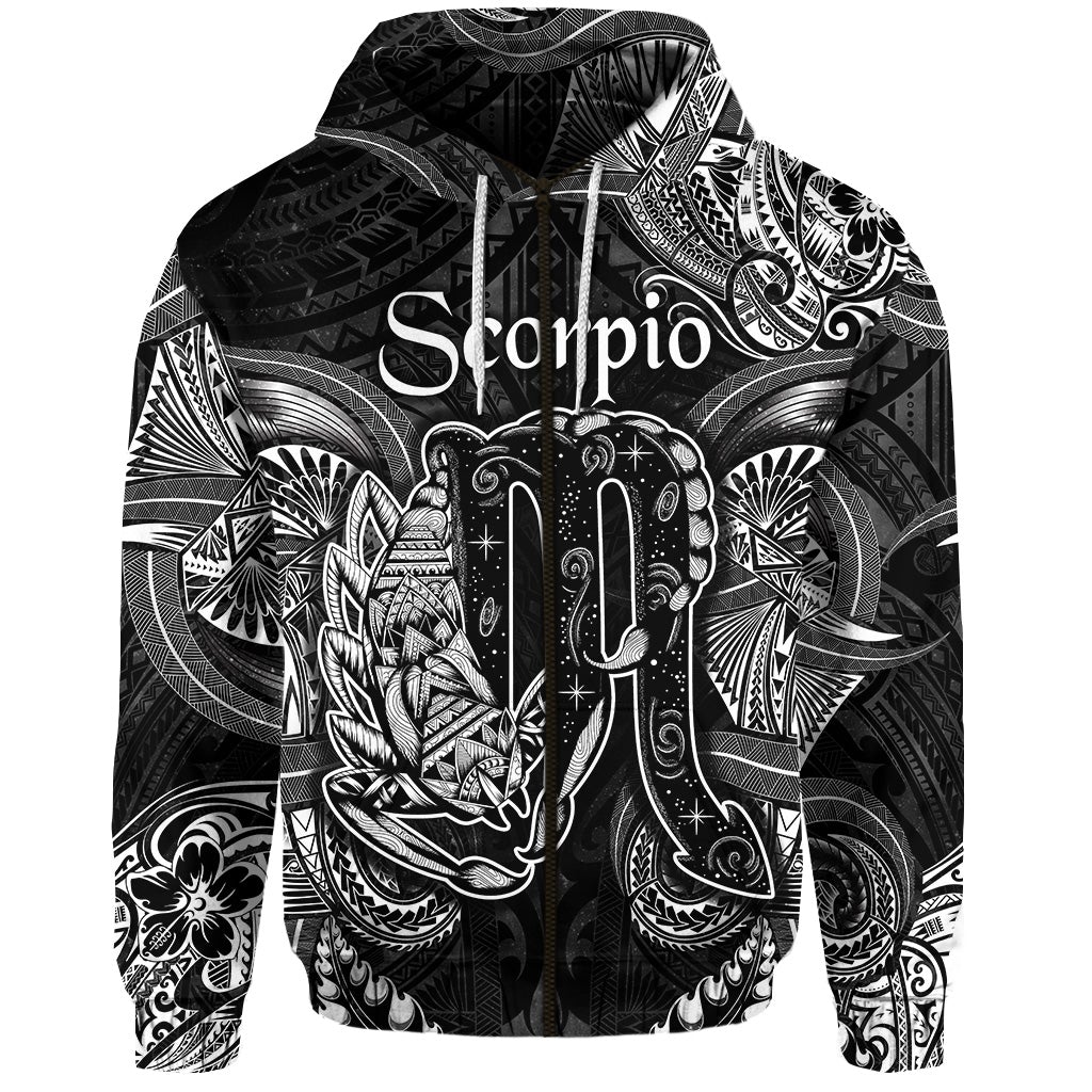 Scorpio Zodiac Polynesian Zip Hoodie Unique Style Black LT8 - Wonder Print Shop