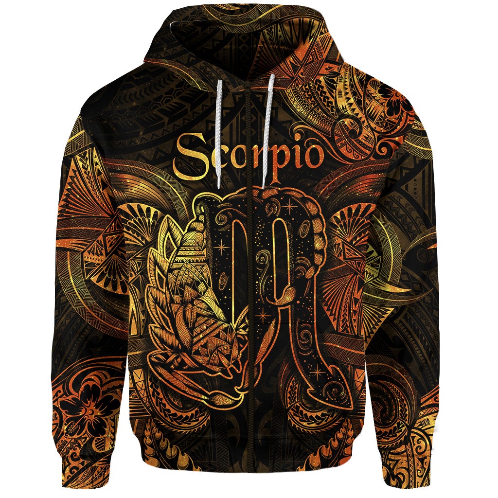 Scorpio Zodiac Polynesian Zip Hoodie Unique Style Gold LT8 - Wonder Print Shop