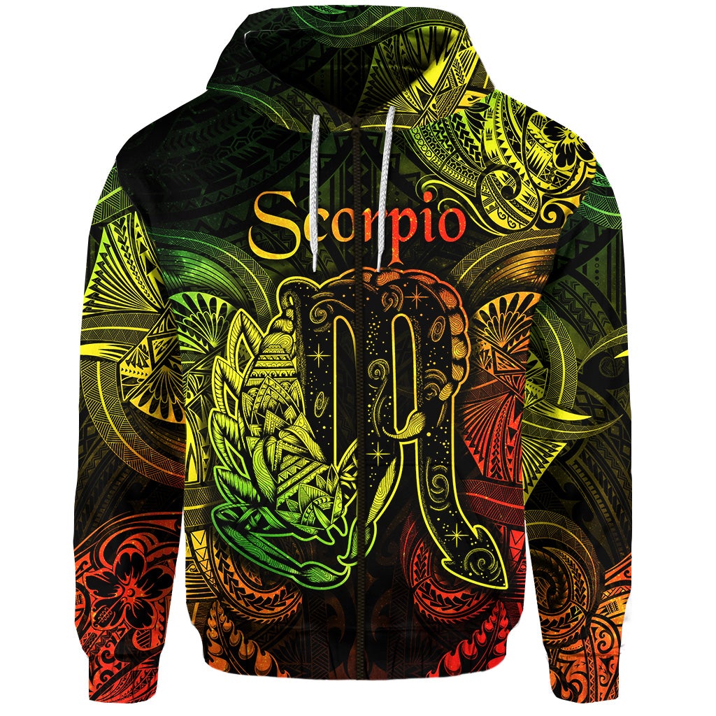 Scorpio Zodiac Polynesian Zip Hoodie Unique Style Reggae LT8 - Wonder Print Shop