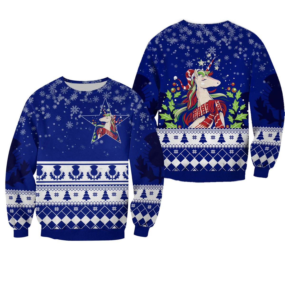 Winter Scottish Unicorn and Thistle Pattern Sweatshirt - Wonder Print Shop