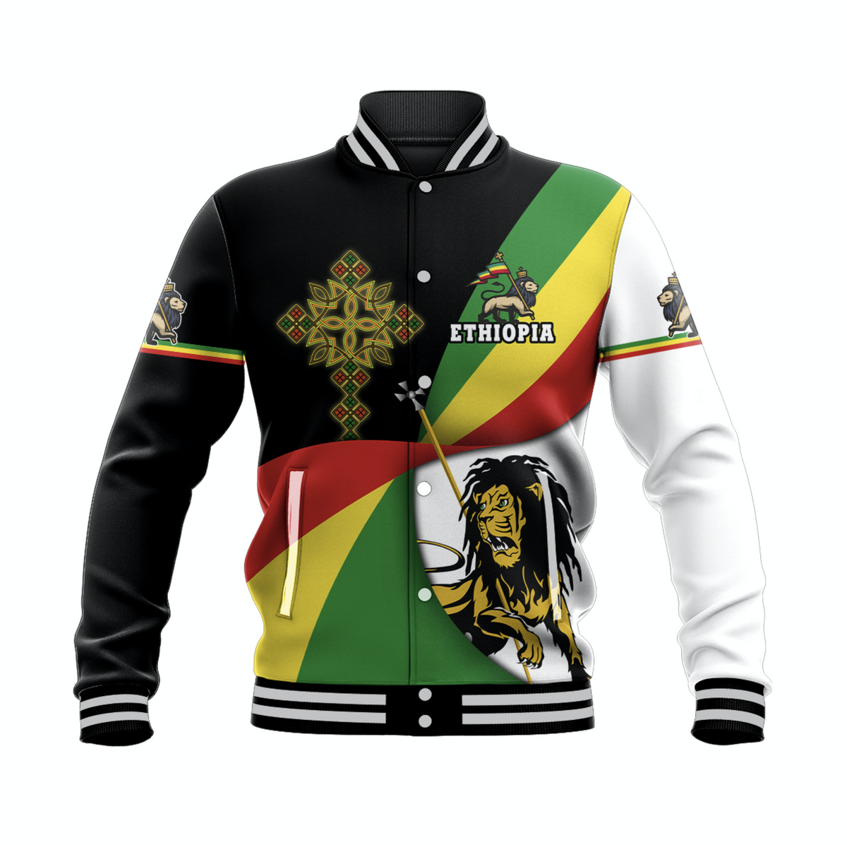 (Custom Personalised) Ethiopia Baseball Jacket Stylized flags Ver.2 LT16 - Wonder Print Shop