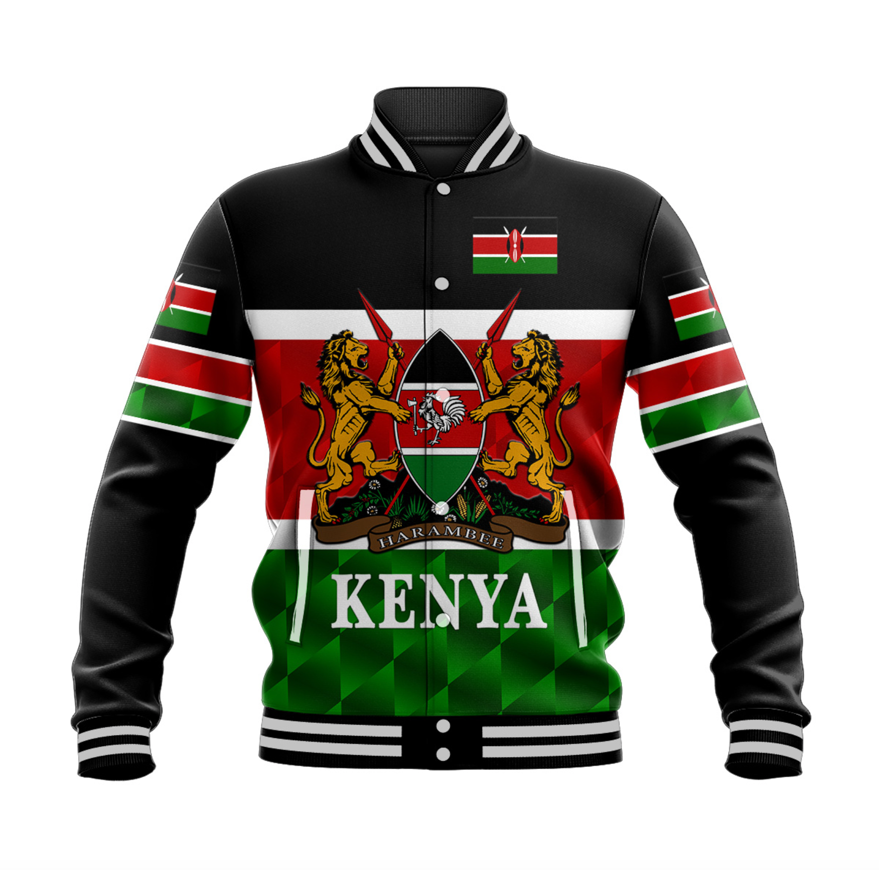 (Custom Personalised) Kenya Coat Of Arms Baseball Jacket Flag Vibes LT8 - Wonder Print Shop