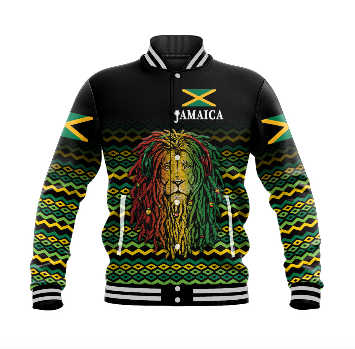 Jamaica Baseball Jacket Unique Rastafarian Lion - Flag Vibes LT8 - Wonder Print Shop