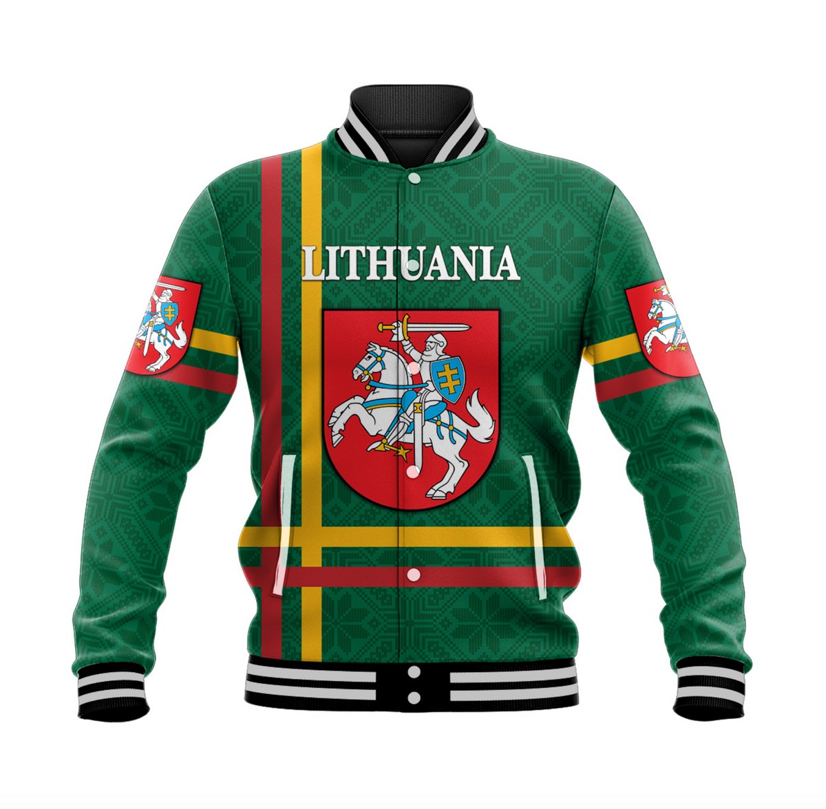 Lithuania Baseball Jacket Coat Of Arms Lietuva Flag Style - Green LT8 - Wonder Print Shop