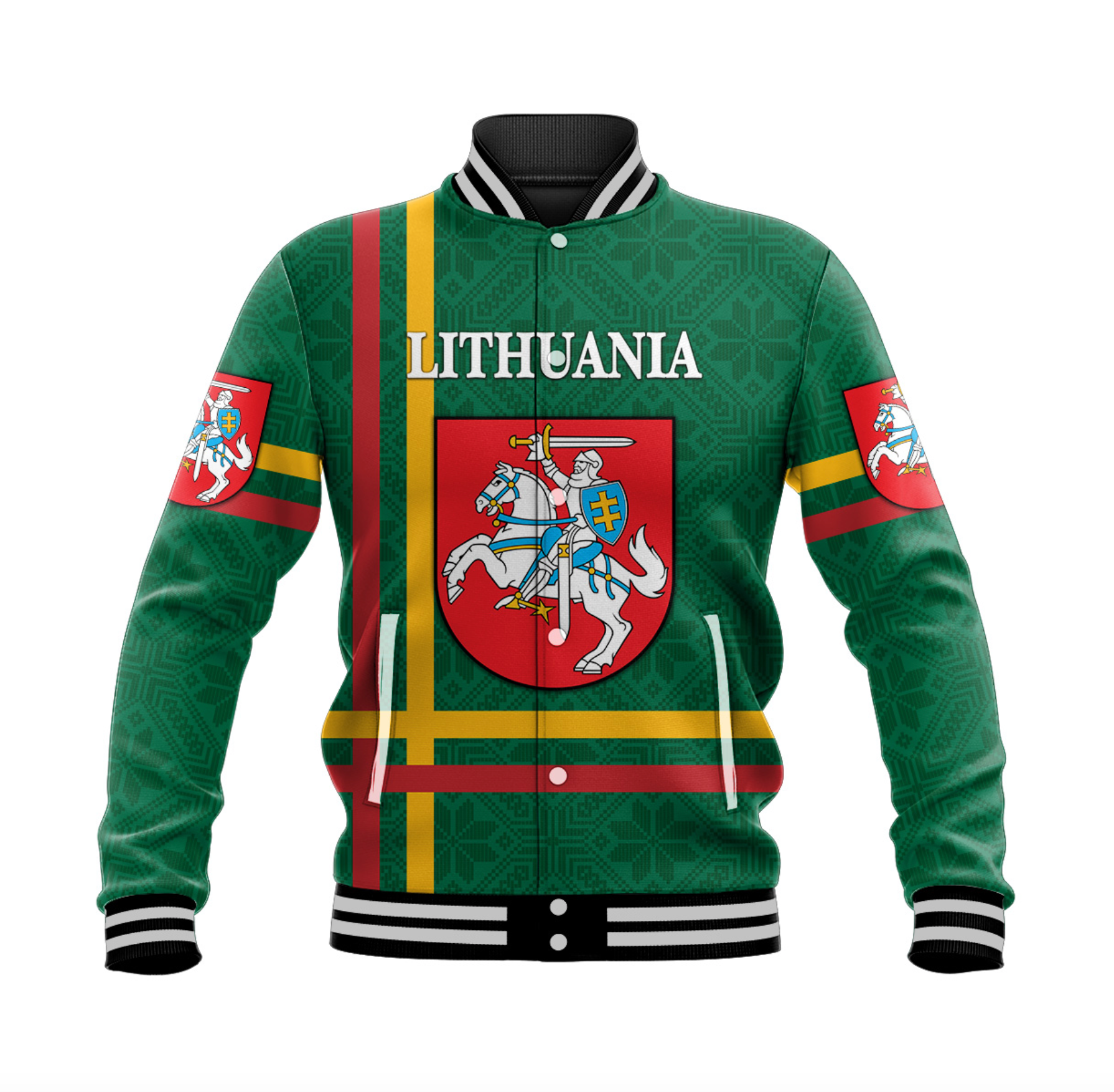 custom-personalised-lithuania-baseball-jacket-coat-of-arms-lietuva-flag-style-green