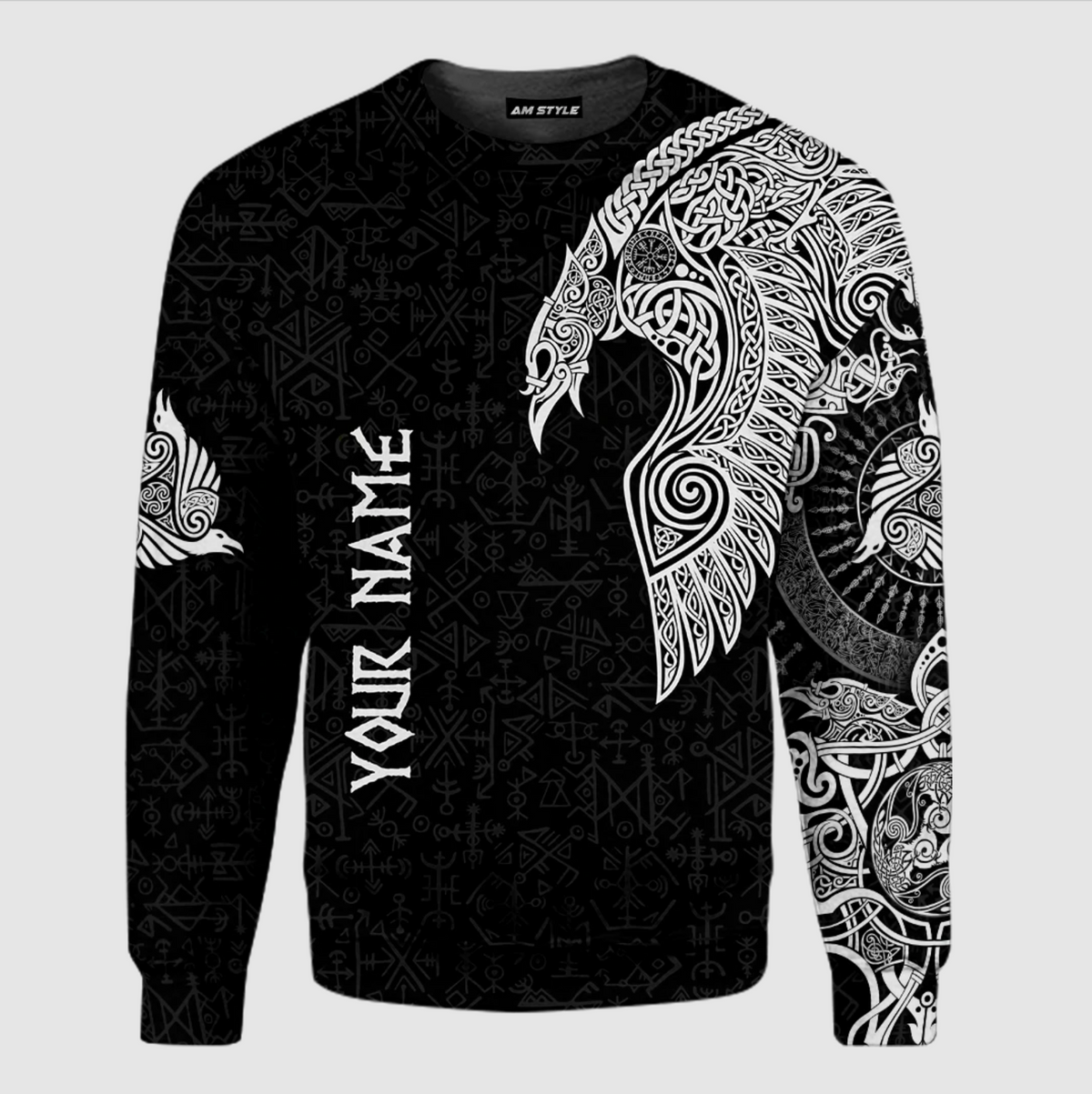 (Custom) Viking Clothing - Viking Raven Tattoo Black Sweatshirt RLT12 - Wonder Print Shop