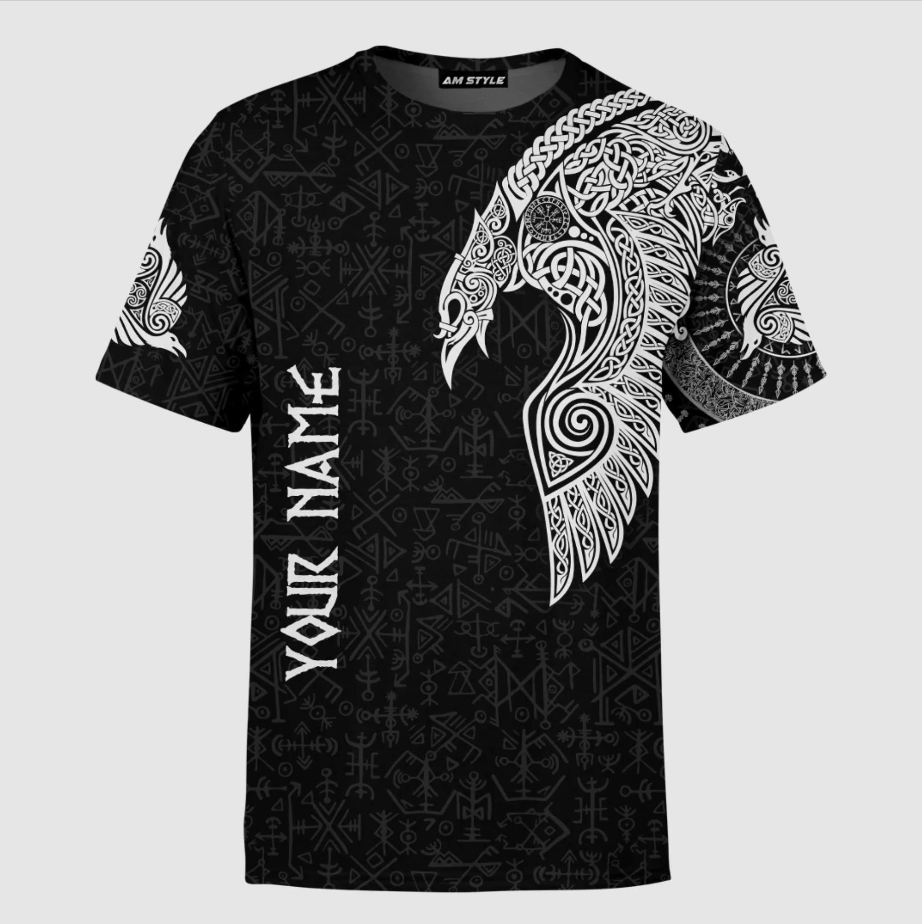 Custom Viking Clothing Viking Raven Tattoo Black T Shirt RLT12 - Wonder Print Shop