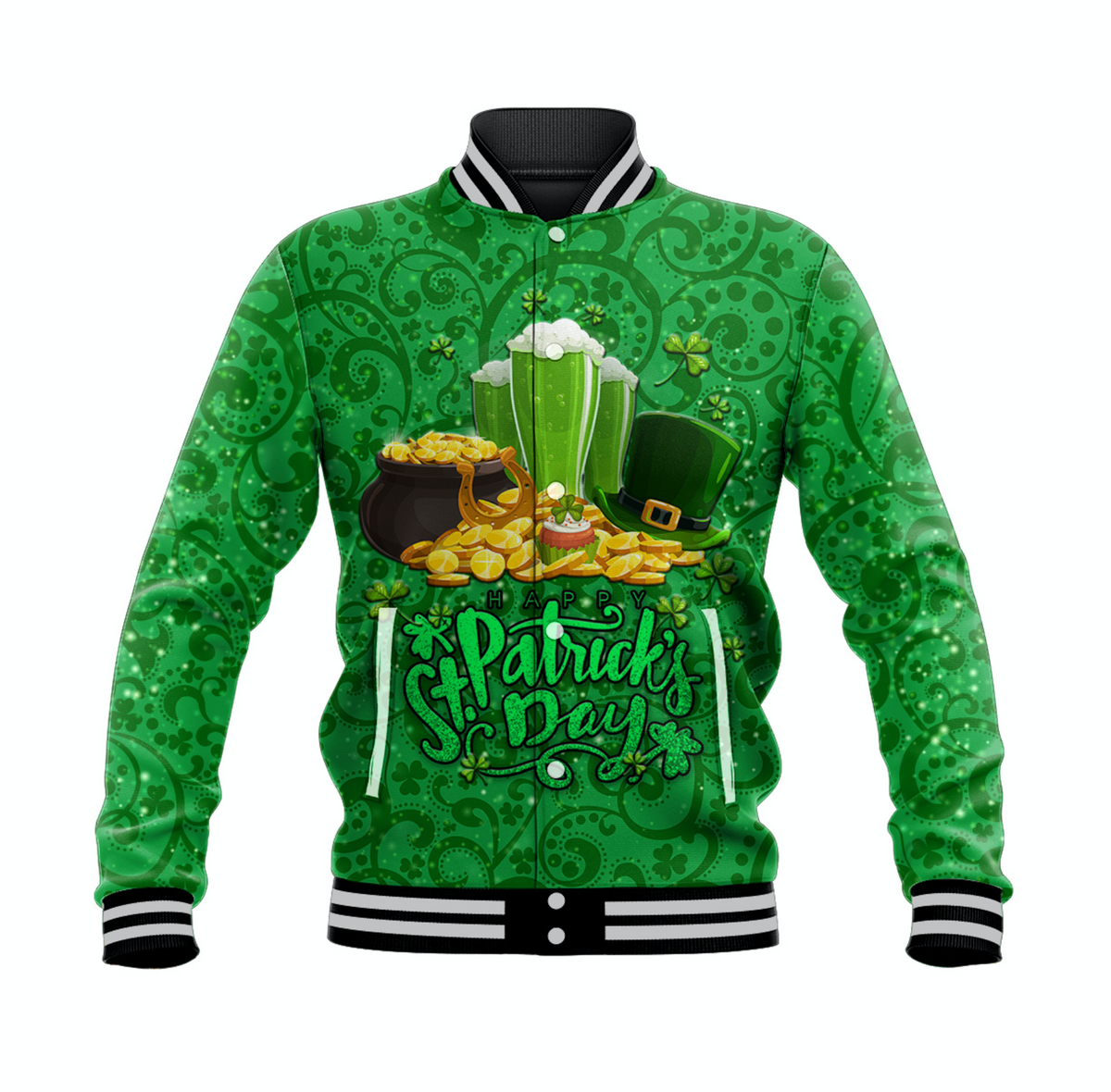 (Custom Personalised) Ireland Happy Saint Patrick's Day Baseball Jacket With Shamrock LT8 - Wonder Print Shop