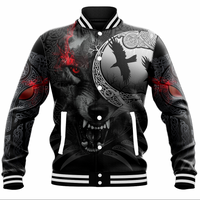 Viking Clothing Angry Moon Wolf Baseball Jacket RLT12 - Wonder Print Shop