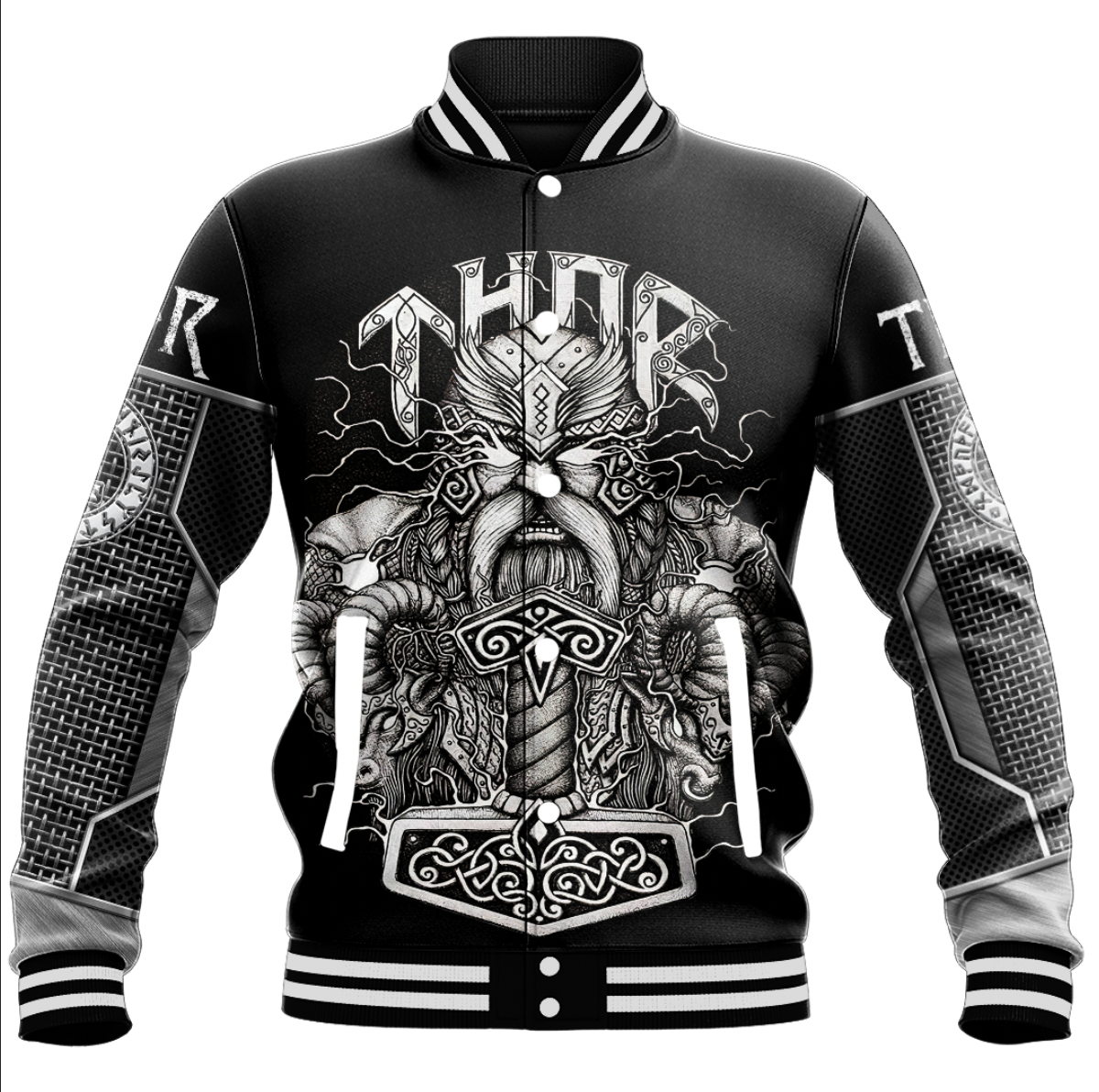 Viking Clothing Thor and Hammer Baseball Jacket RLT12 - Wonder Print Shop