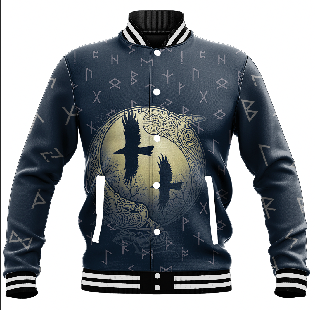 Viking Clothing Raven Rune Baseball Jacket RLT12 - Wonder Print Shop