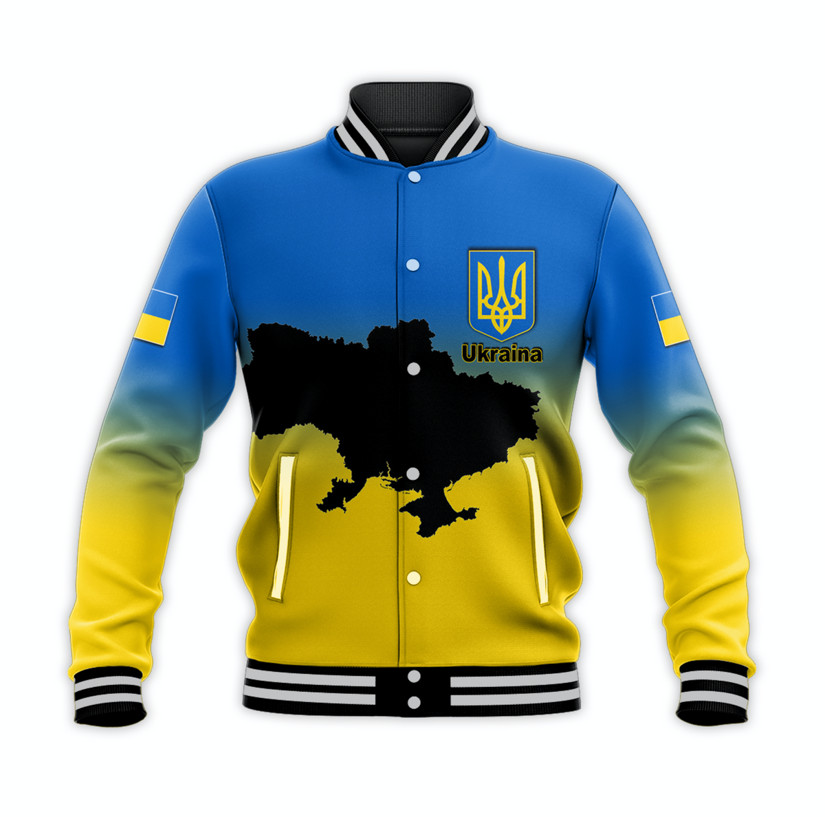 (Custom Personalised) Ukraine Baseball Jacket With Map Stand With Ukraine LT6 - Wonder Print Shop
