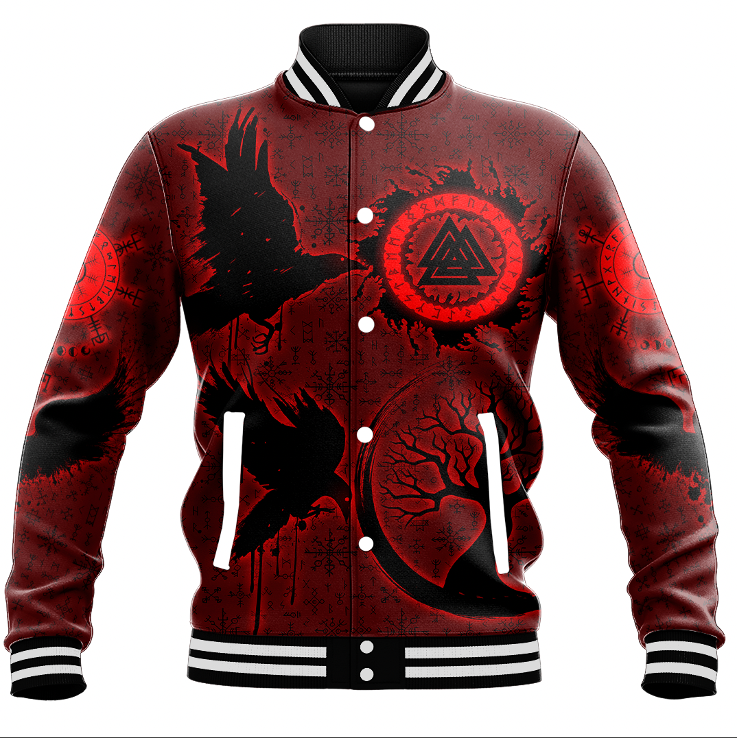 Viking Clothing Raven Valknut Tree Of Life Baseball Jacket RLT12 - Wonder Print Shop